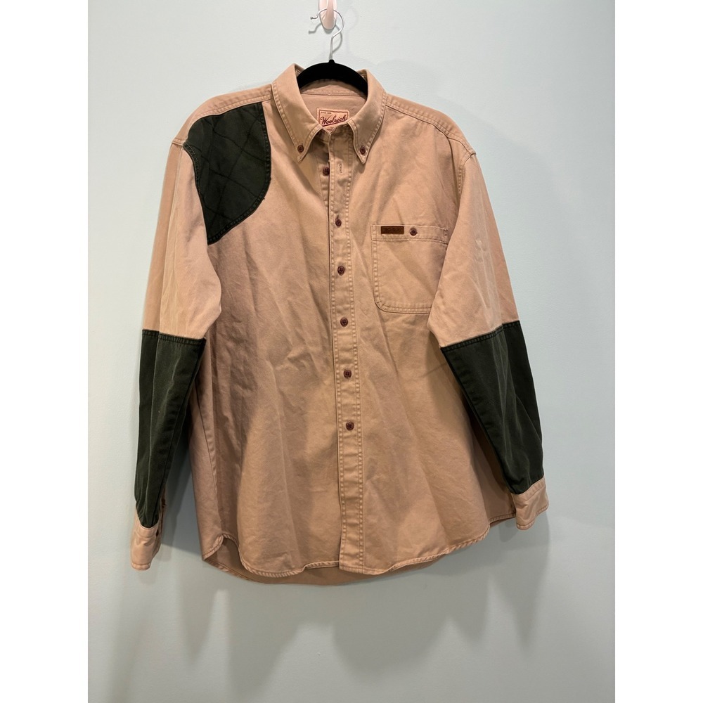 Vintage Men's Woolrich Khaki Olive Quilted Shoulder Shooting Shirt